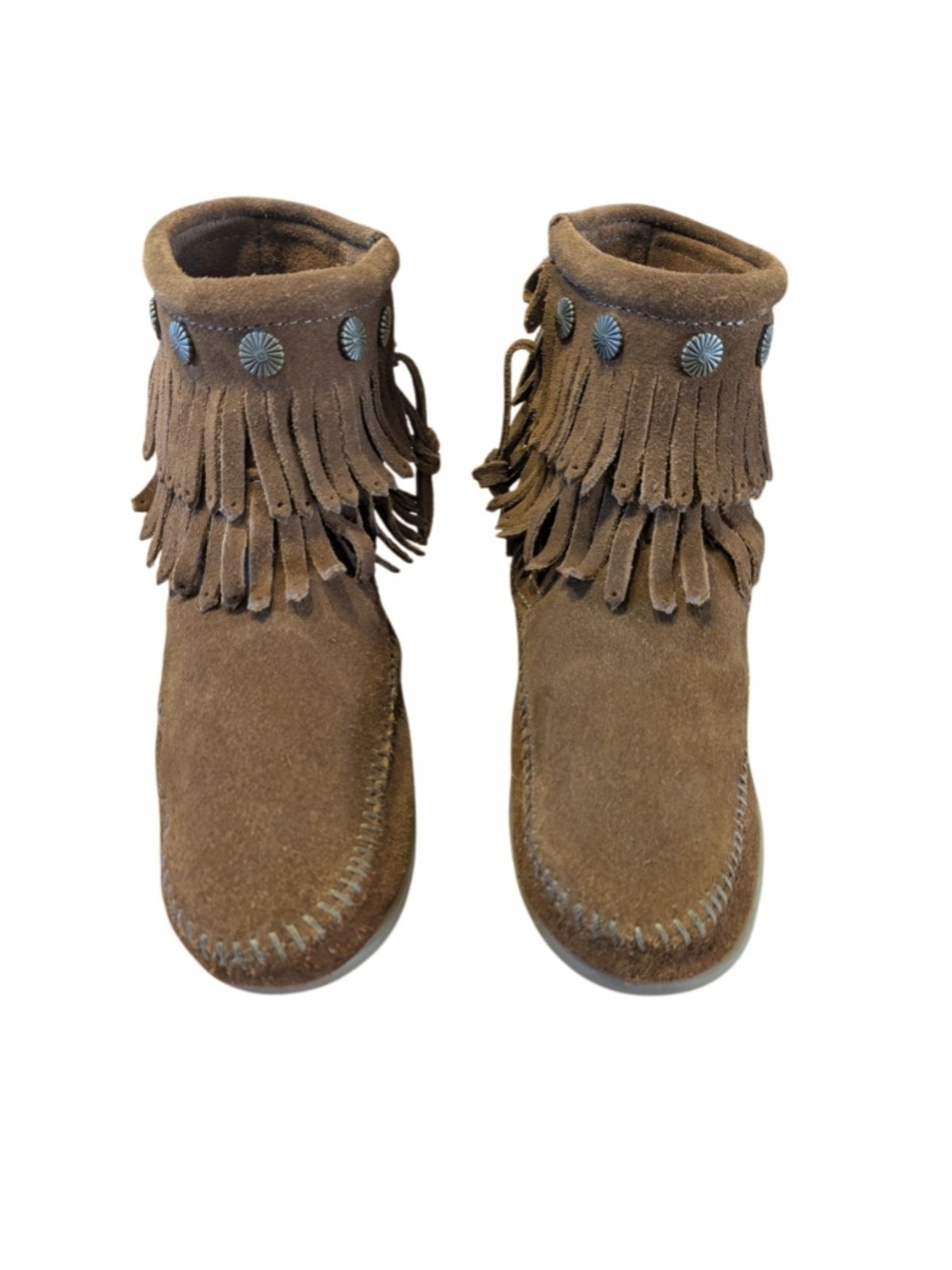 Minnetonka 692 Brown Suede Fringe Ankle Moccasin Boots Women’s US 6